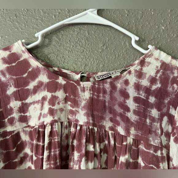 Womens Gypsies & Moondust Tie-dye Top Blouse Boho Shirt Size L Pink & White NWT - Picture 3 of 10